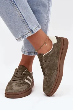 Damskie Evento Sneakersy Damskie Zamszowe Na Platformie Ciemnozielone Sylviona