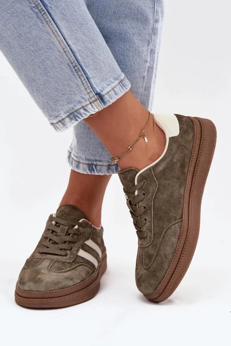 Damskie Evento Sneakersy Damskie Zamszowe Na Platformie Ciemnozielone Sylviona