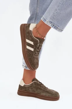 Damskie Evento Sneakersy Damskie Zamszowe Na Platformie Ciemnozielone Sylviona