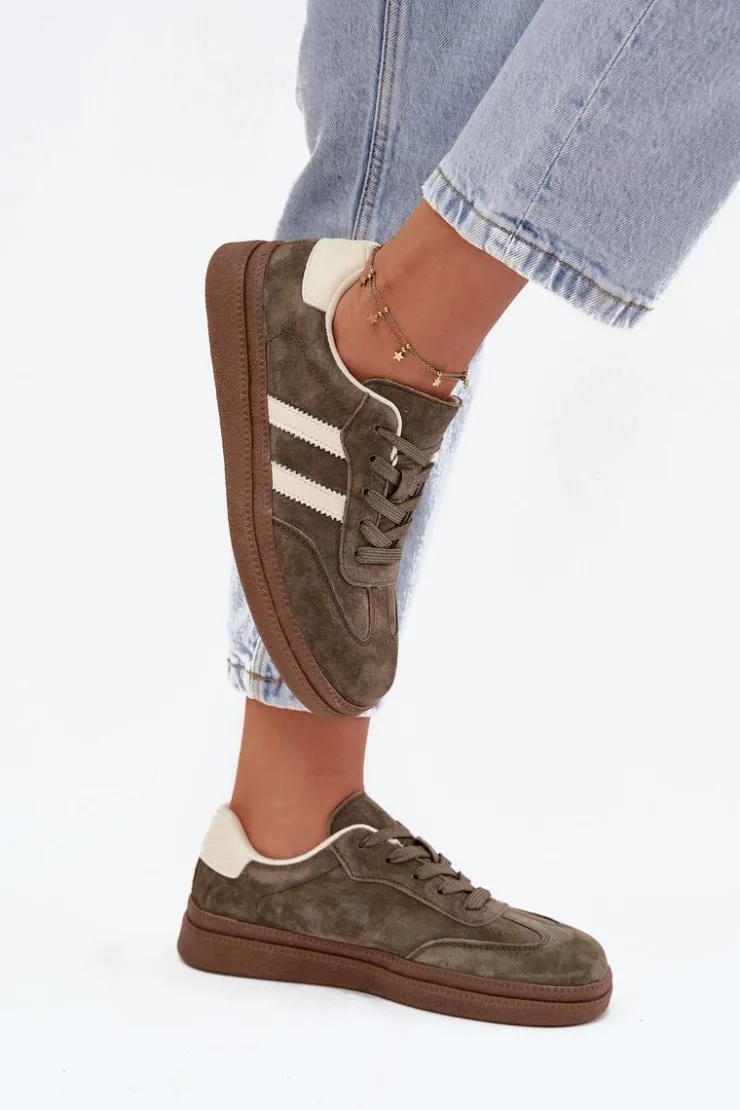 Damskie Evento Sneakersy Damskie Zamszowe Na Platformie Ciemnozielone Sylviona