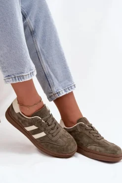 Damskie Evento Sneakersy Damskie Zamszowe Na Platformie Ciemnozielone Sylviona