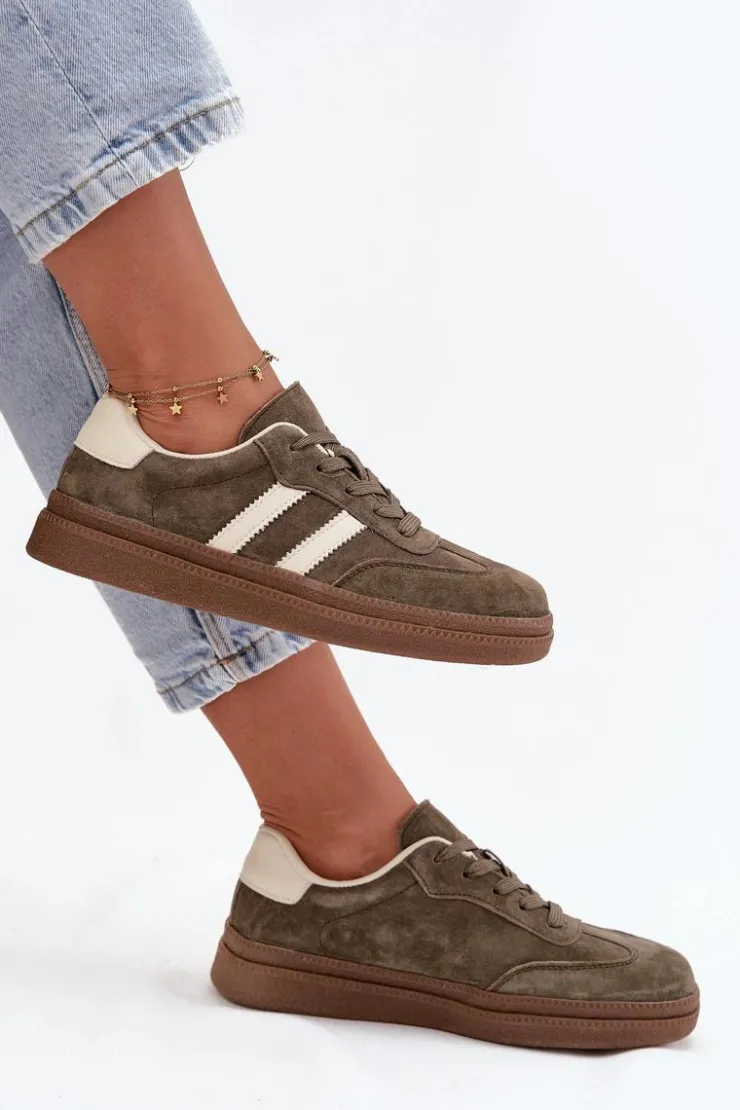 Damskie Evento Sneakersy Damskie Zamszowe Na Platformie Ciemnozielone Sylviona