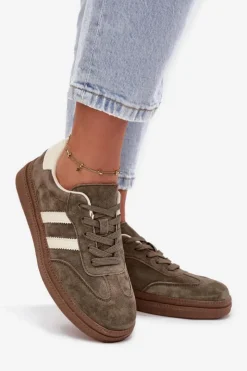 Damskie Evento Sneakersy Damskie Zamszowe Na Platformie Ciemnozielone Sylviona