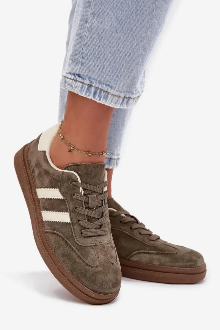 Damskie Evento Sneakersy Damskie Zamszowe Na Platformie Ciemnozielone Sylviona