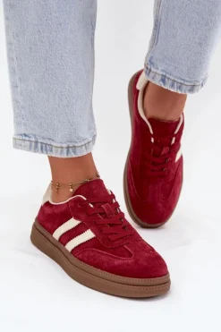 Outlet Evento Sneakersy Damskie Zamszowe Na Platformie Bordowe Sylviona Czerwony