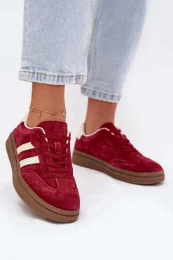 Outlet Evento Sneakersy Damskie Zamszowe Na Platformie Bordowe Sylviona Czerwony