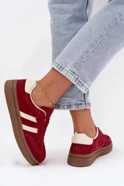 Outlet Evento Sneakersy Damskie Zamszowe Na Platformie Bordowe Sylviona Czerwony