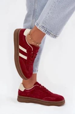 Outlet Evento Sneakersy Damskie Zamszowe Na Platformie Bordowe Sylviona Czerwony