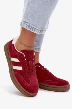 Outlet Evento Sneakersy Damskie Zamszowe Na Platformie Bordowe Sylviona Czerwony