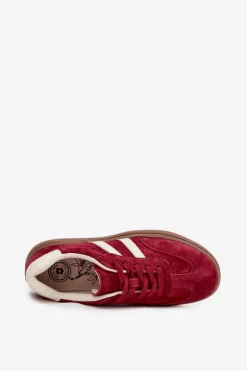 Outlet Evento Sneakersy Damskie Zamszowe Na Platformie Bordowe Sylviona Czerwony