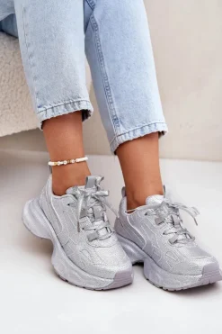 Online Boto Sneakersy Damskie Zdobione Cyrkoniami Srebrne Porrot