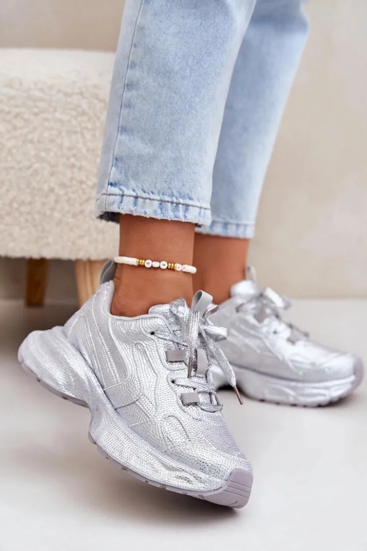 Online Boto Sneakersy Damskie Zdobione Cyrkoniami Srebrne Porrot
