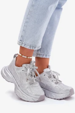 Online Boto Sneakersy Damskie Zdobione Cyrkoniami Srebrne Porrot