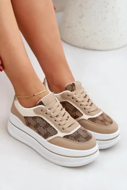 Boto Buty Sportowe Na Platformie|Sneakersy Damskie*Sneakersy Damskie Ze Wzorem Beżowe Fenarra