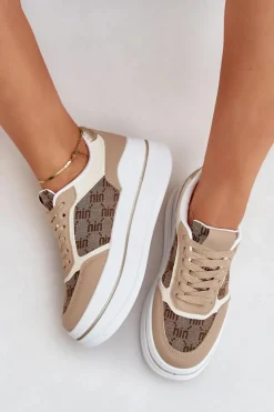 Boto Buty Sportowe Na Platformie|Sneakersy Damskie*Sneakersy Damskie Ze Wzorem Beżowe Fenarra