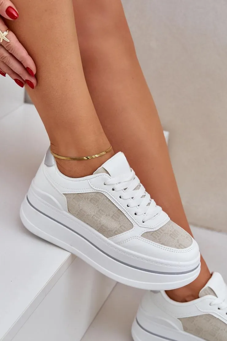 Online Boto Sneakersy Damskie Ze Wzorem Białe Fenarra Biały