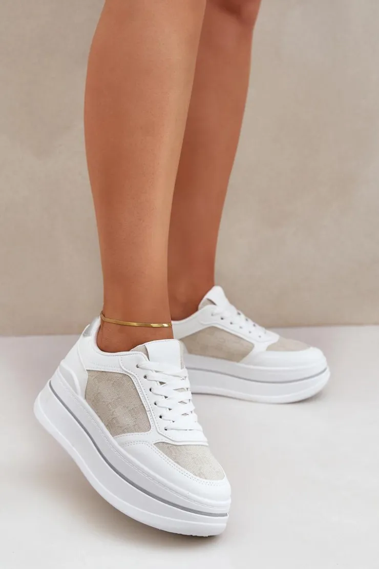 Online Boto Sneakersy Damskie Ze Wzorem Białe Fenarra Biały