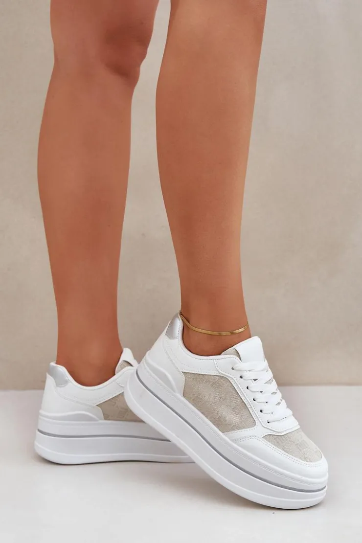 Online Boto Sneakersy Damskie Ze Wzorem Białe Fenarra Biały