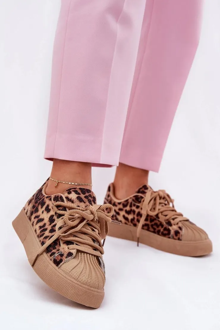 Clearance Boto Sneakersy Damskie Ze Zdobieniem Na Platformie Panterka Brązowe Eanneth