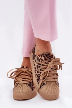 Clearance Boto Sneakersy Damskie Ze Zdobieniem Na Platformie Panterka Brązowe Eanneth