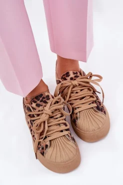 Clearance Boto Sneakersy Damskie Ze Zdobieniem Na Platformie Panterka Brązowe Eanneth