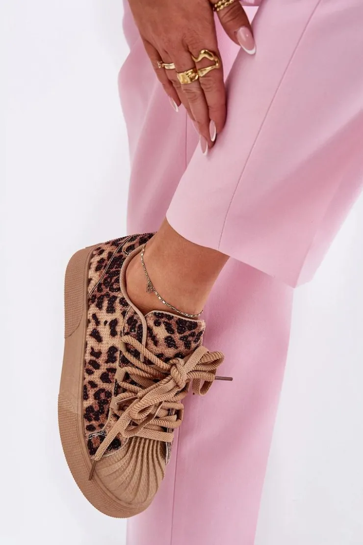 Clearance Boto Sneakersy Damskie Ze Zdobieniem Na Platformie Panterka Brązowe Eanneth