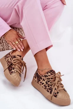 Clearance Boto Sneakersy Damskie Ze Zdobieniem Na Platformie Panterka Brązowe Eanneth