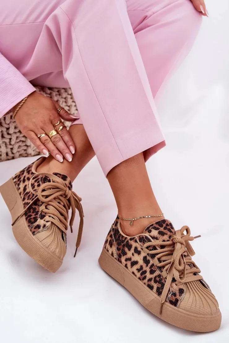 Clearance Boto Sneakersy Damskie Ze Zdobieniem Na Platformie Panterka Brązowe Eanneth