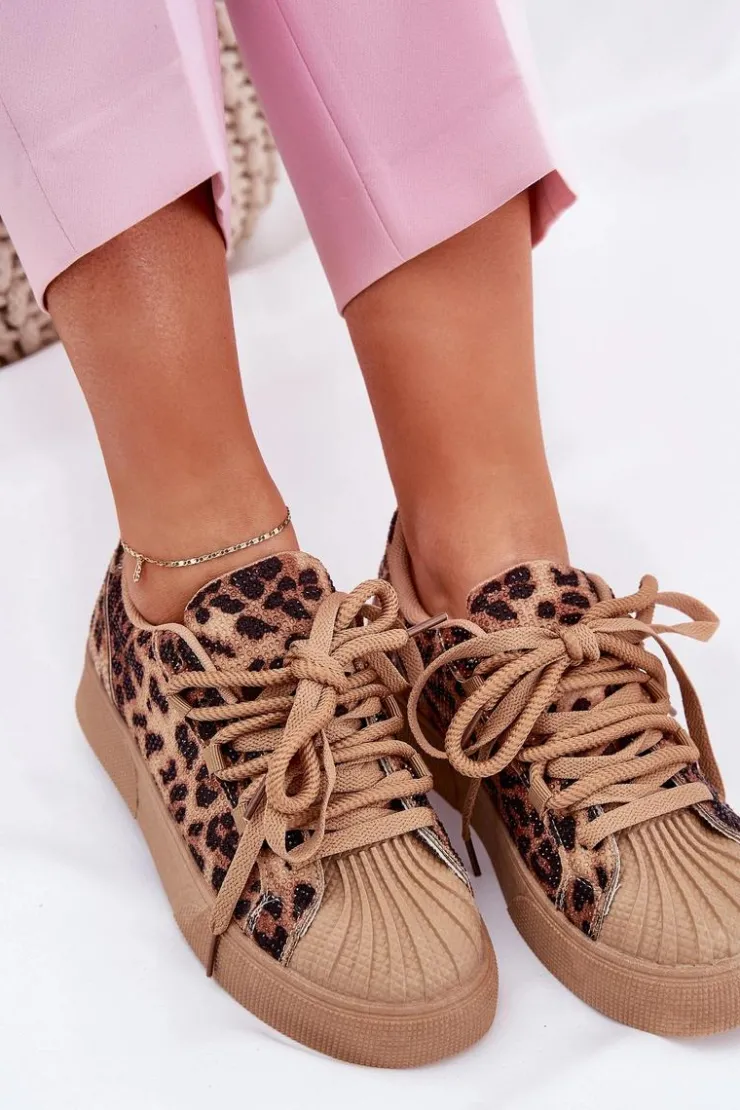Clearance Boto Sneakersy Damskie Ze Zdobieniem Na Platformie Panterka Brązowe Eanneth
