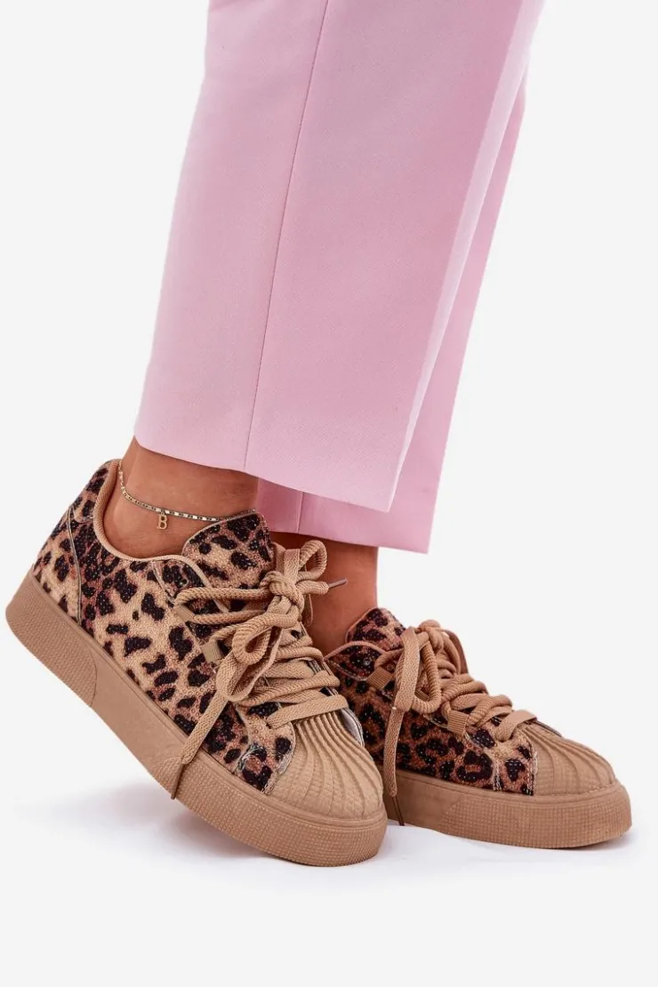 Clearance Boto Sneakersy Damskie Ze Zdobieniem Na Platformie Panterka Brązowe Eanneth