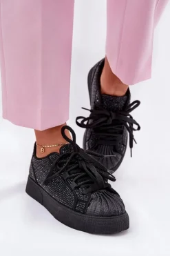Boto Sneakersy Damskie*Sneakersy Damskie Ze Zdobieniem Na Platformie Czarne Eanneth