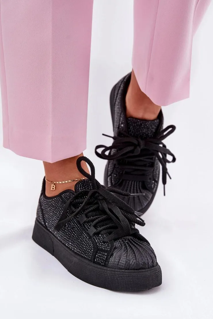 Boto Sneakersy Damskie*Sneakersy Damskie Ze Zdobieniem Na Platformie Czarne Eanneth