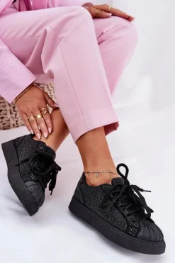 Boto Sneakersy Damskie*Sneakersy Damskie Ze Zdobieniem Na Platformie Czarne Eanneth