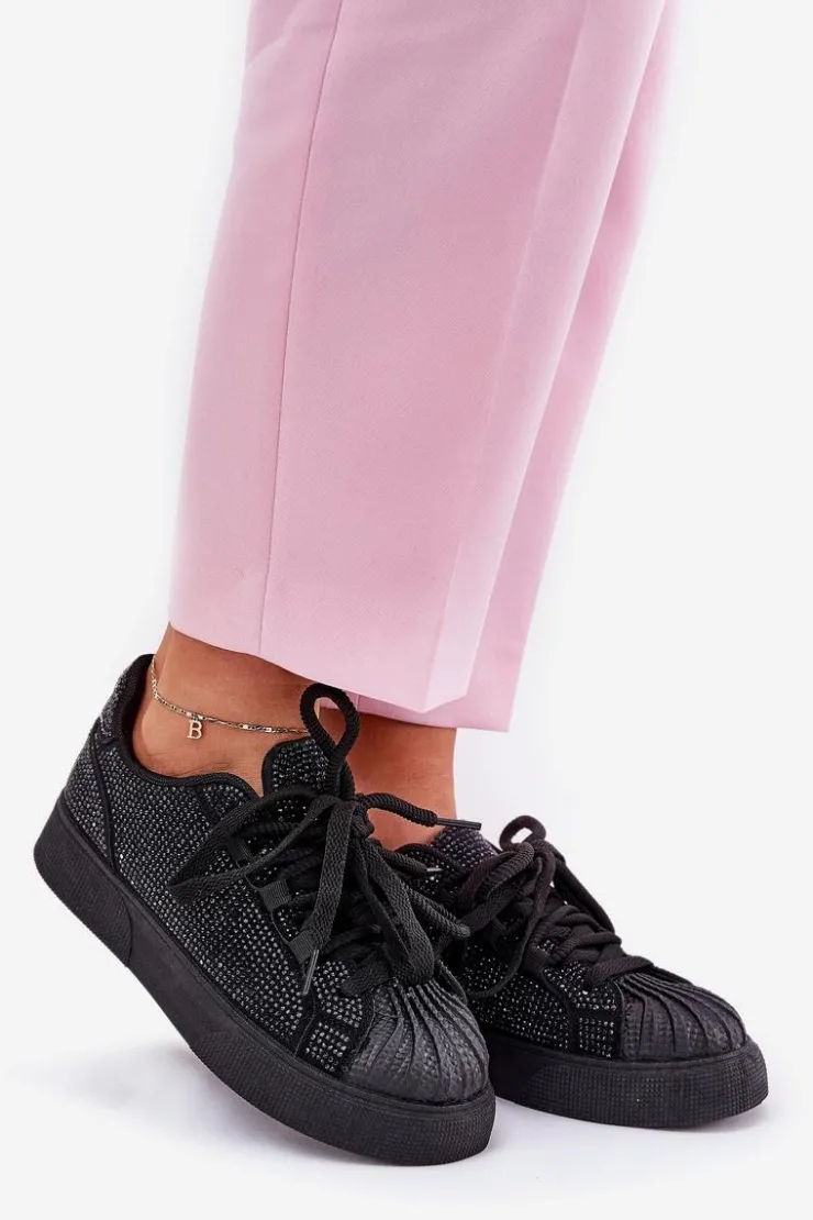 Boto Sneakersy Damskie*Sneakersy Damskie Ze Zdobieniem Na Platformie Czarne Eanneth