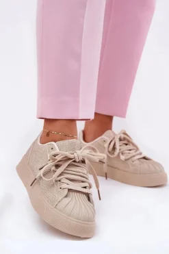 Online Boto Sneakersy Damskie Ze Zdobieniem Na Platformie Beżowe Eanneth Beżowy