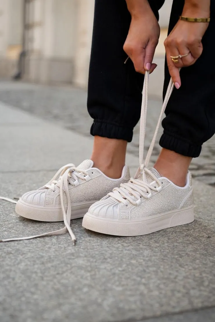 Online Boto Sneakersy Damskie Ze Zdobieniem Na Platformie Beżowe Eanneth Beżowy