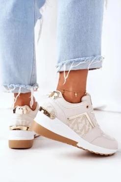 Boto Sneakersy Damskie*Sneakersy Na Koturnie Beżowe Weekend