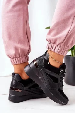 Evento Sneakersy Damskie*Sneakersy Na Koturnie Czarne Temida