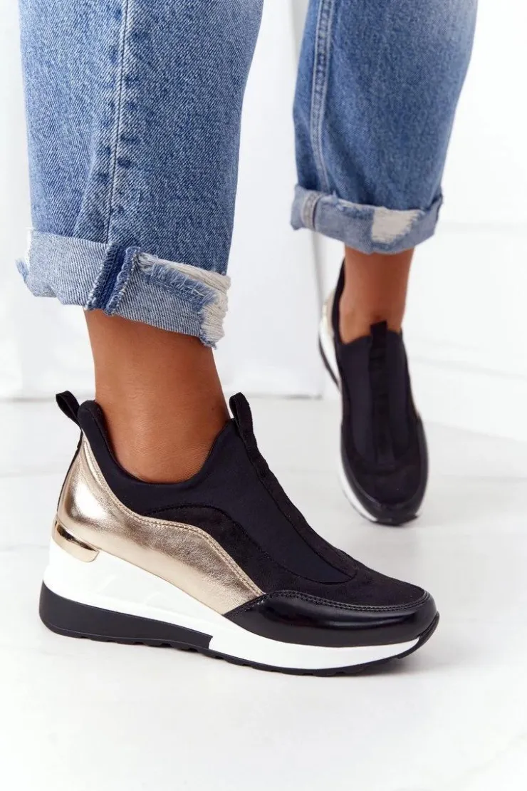 Outlet Evento Sneakersy Na Koturnie Czarno-Złote City Beat