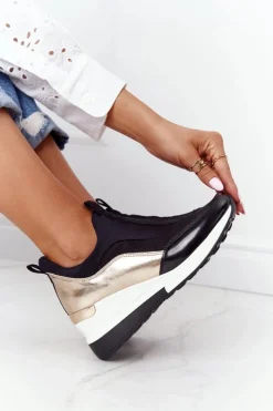 Outlet Evento Sneakersy Na Koturnie Czarno-Złote City Beat