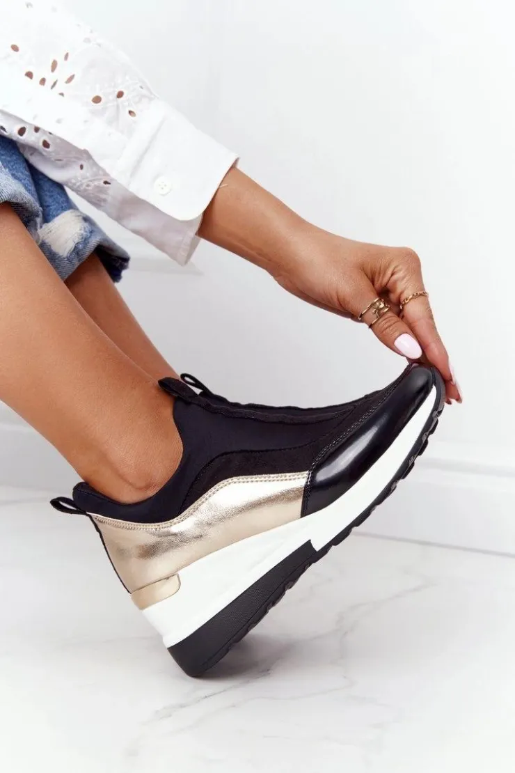 Outlet Evento Sneakersy Na Koturnie Czarno-Złote City Beat