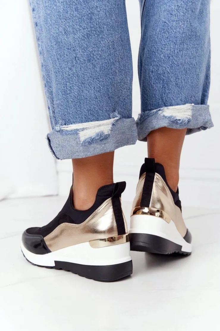 Outlet Evento Sneakersy Na Koturnie Czarno-Złote City Beat