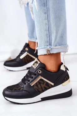 Damskie Boto Sneakersy Na Koturnie Czarne Weekend