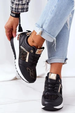 Damskie Boto Sneakersy Na Koturnie Czarne Weekend