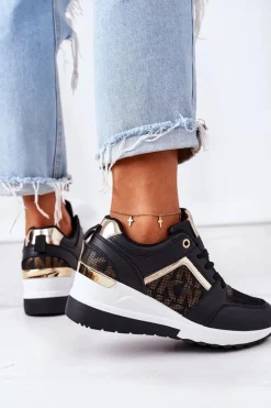 Damskie Boto Sneakersy Na Koturnie Czarne Weekend