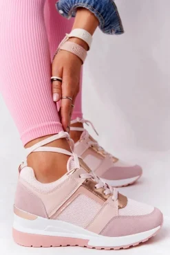 Boto Sneakersy Damskie*Sneakersy Na Koturnie Różowe Bye Bye Love