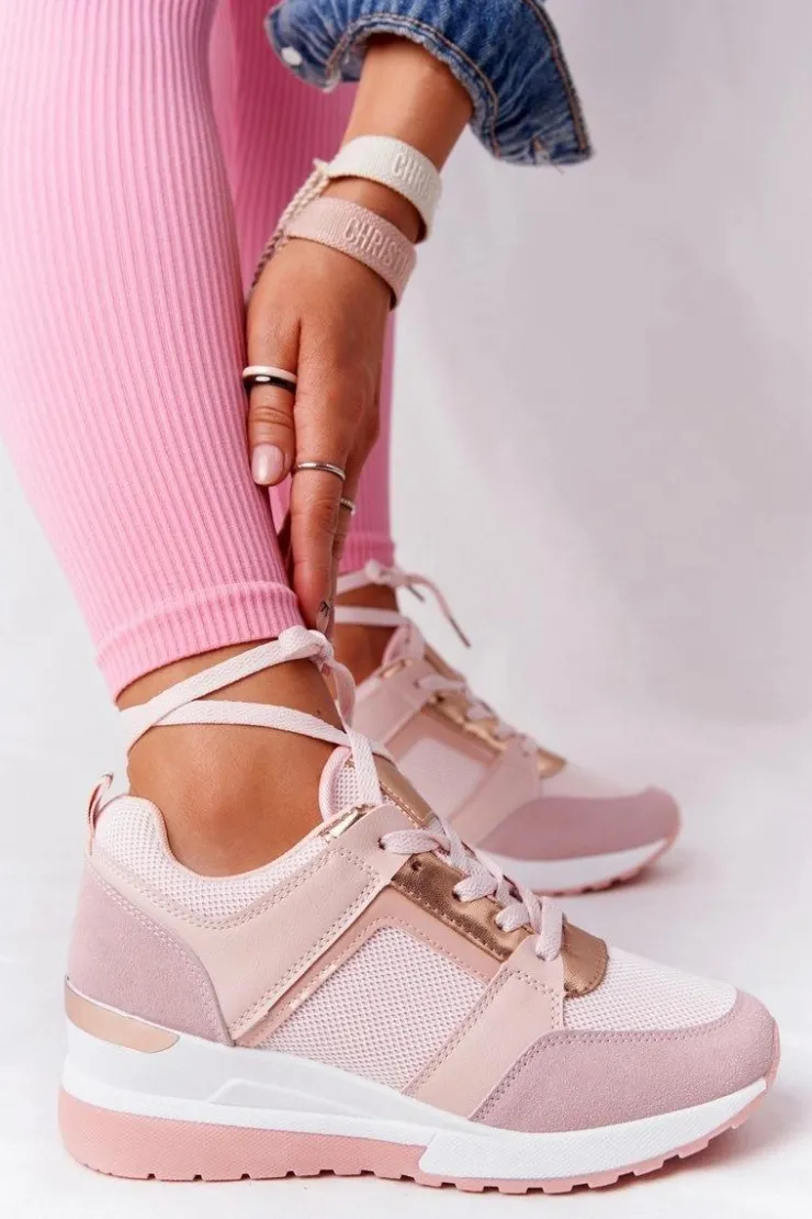 Boto Sneakersy Damskie*Sneakersy Na Koturnie Różowe Bye Bye Love