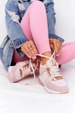 Boto Sneakersy Damskie*Sneakersy Na Koturnie Różowe Bye Bye Love