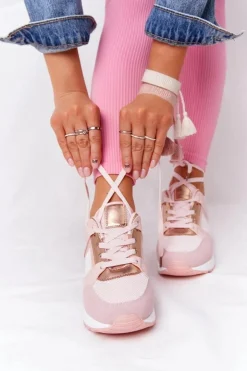 Boto Sneakersy Damskie*Sneakersy Na Koturnie Różowe Bye Bye Love