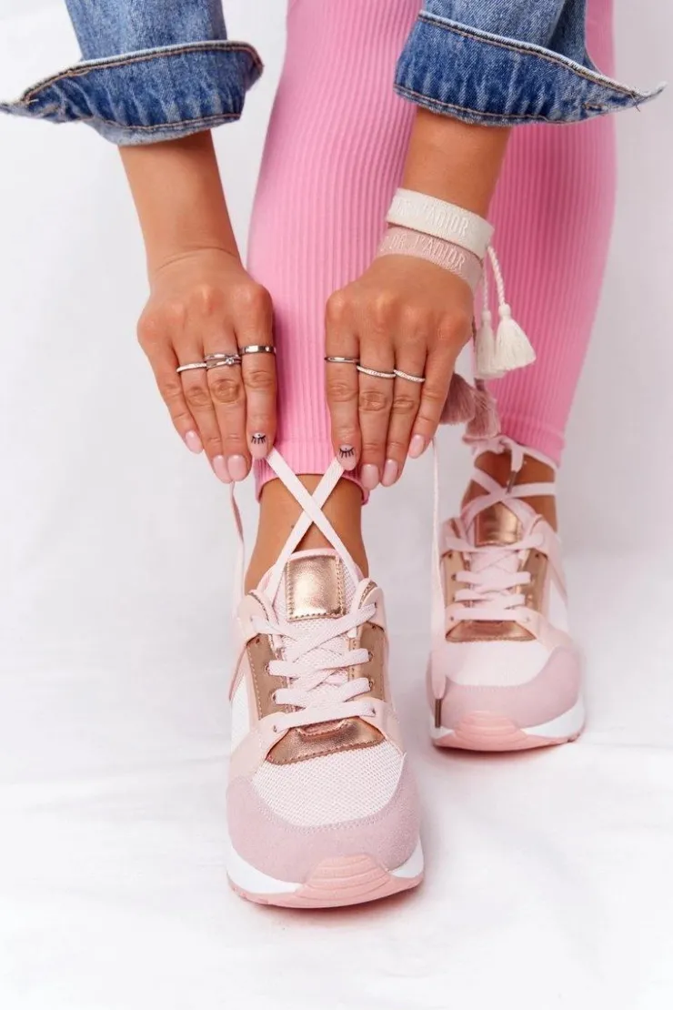 Boto Sneakersy Damskie*Sneakersy Na Koturnie Różowe Bye Bye Love